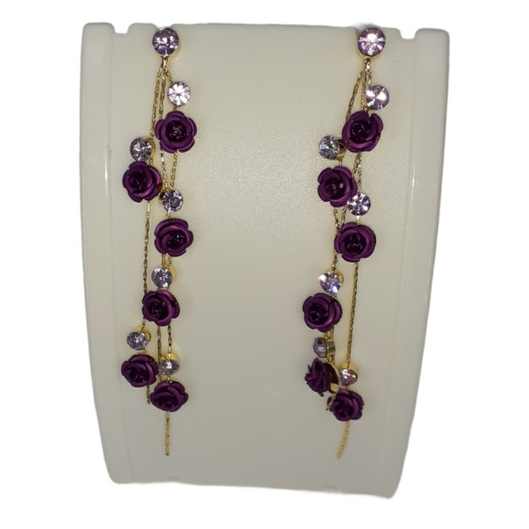 Purple Rose Dangling Earrings - Picture 2 of 4